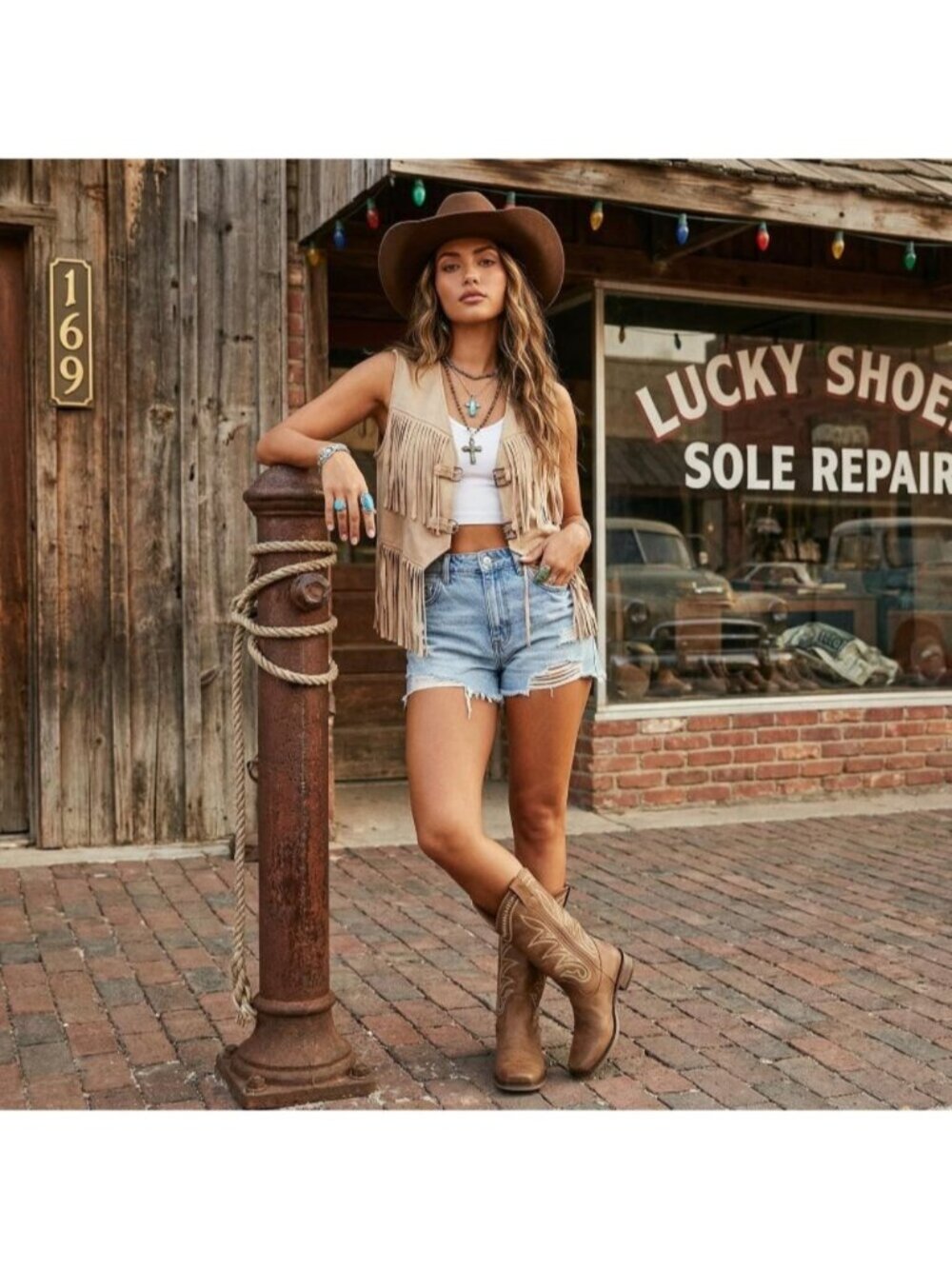 Women's Brown Square Toe Mid Calf Chunky Heel Classic Fall Western Cowgirl Boots - Picture 2 of 7